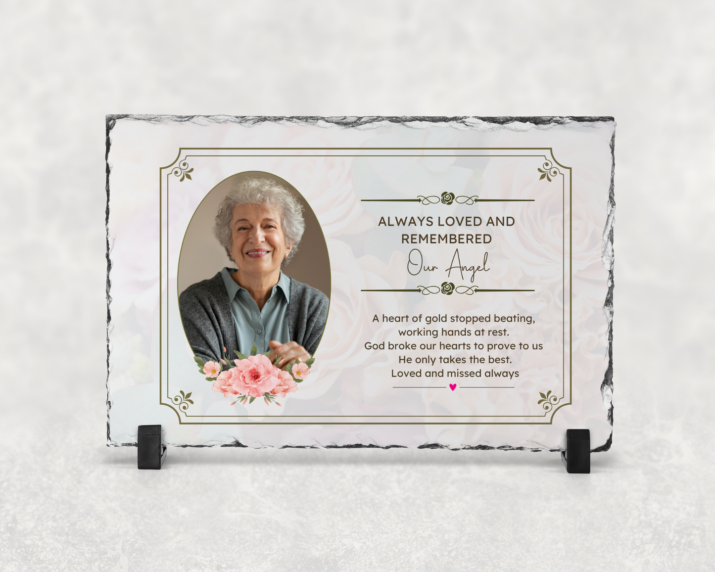 Memorial Slate| Photo slate | Rose detail | 20x30cm