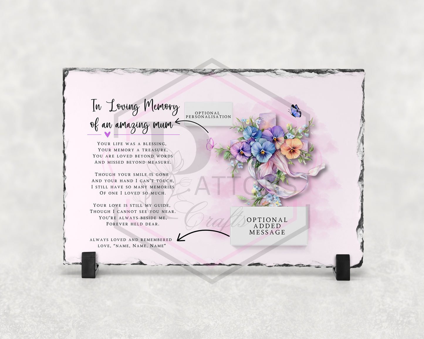 Memorial Slate | Pink Cross & flowers