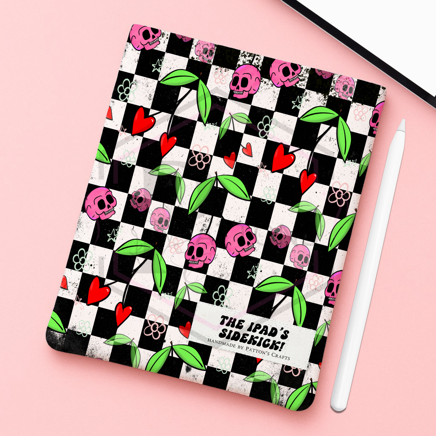 Kindle/ipad sleeve | checkered cherrys | Fabric tech cover