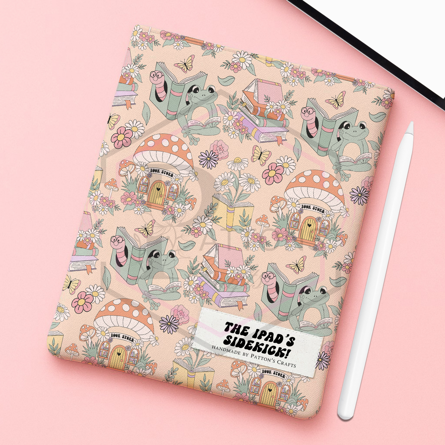 Kindle/ipad sleeve | Cute reading frog | Fabric tech cover