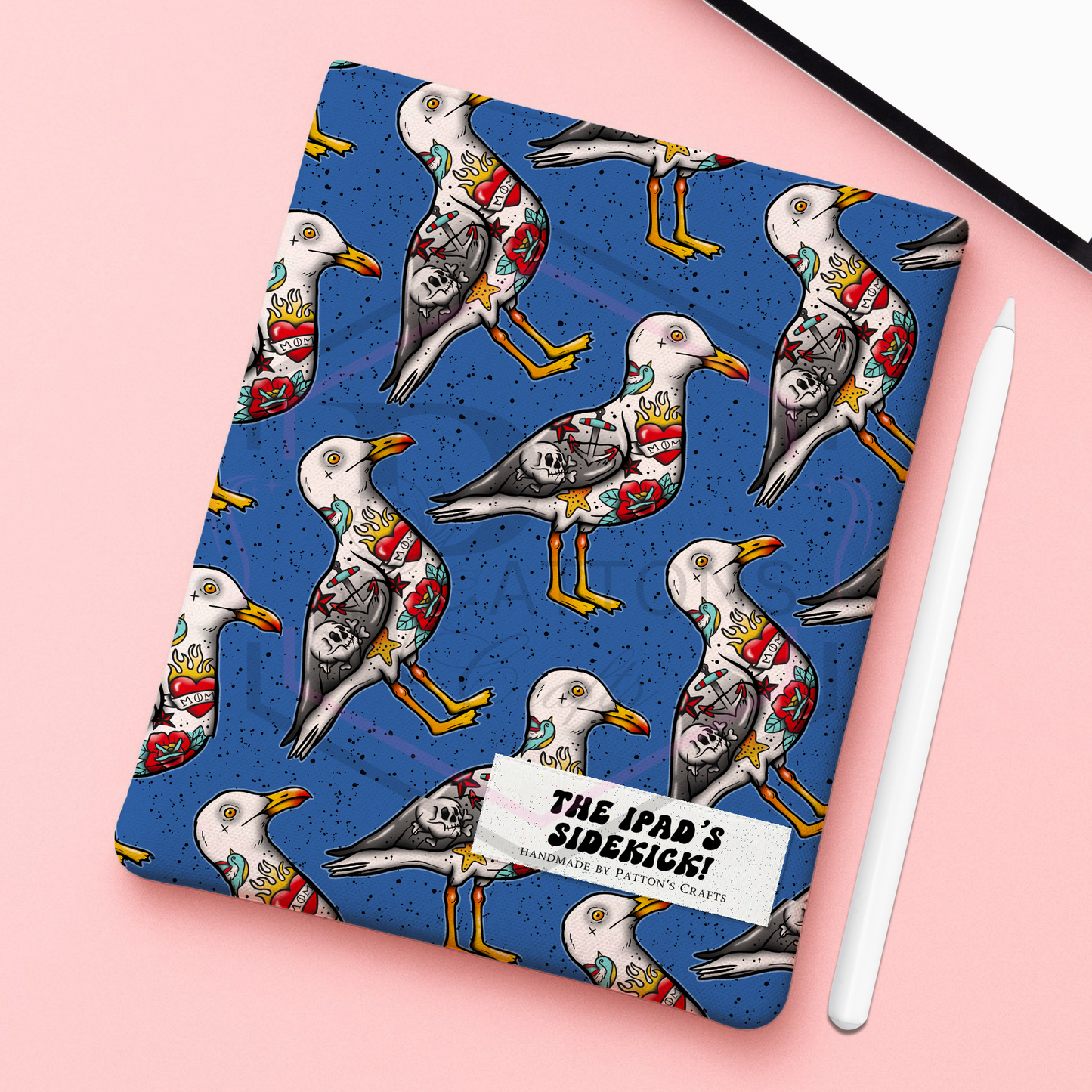 Kindle/ipad sleeve | Tatted Seagull | Fabric tech cover