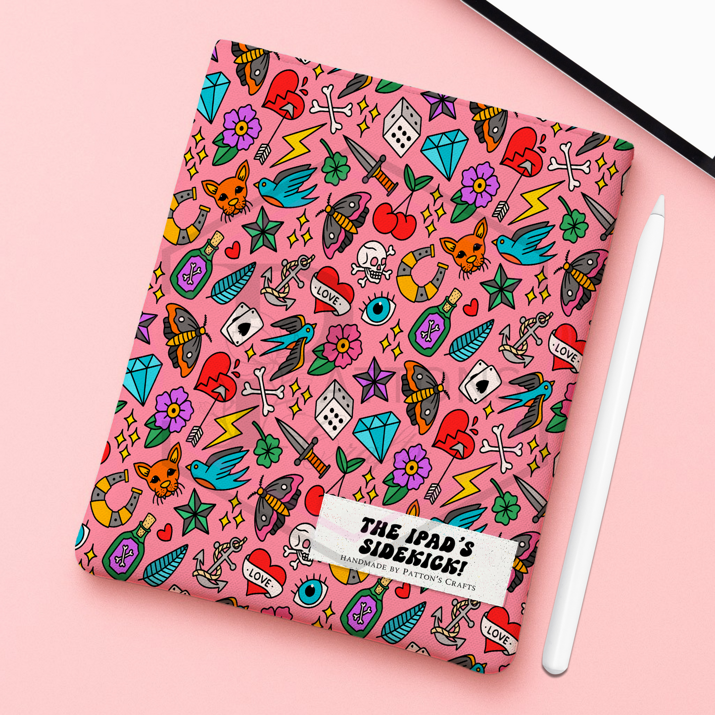 Kindle/ipad sleeve | Cute pink tatz | Fabric tech cover
