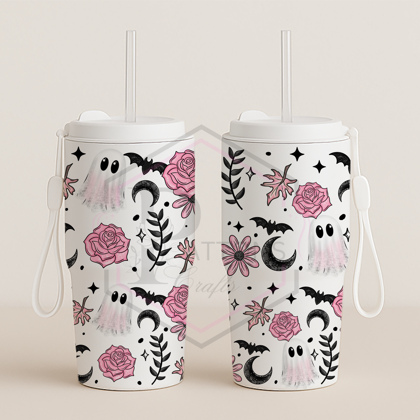 20oz travel mug | Pink Roses ghostie