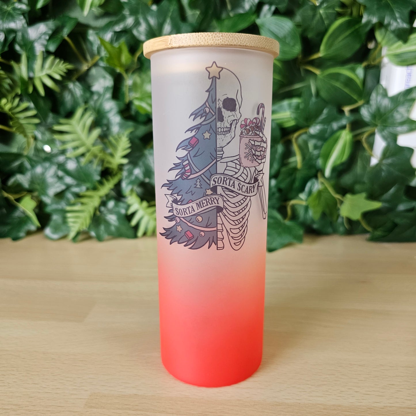 Red frosted glass tumbler | Sorta merry Sorta Scary