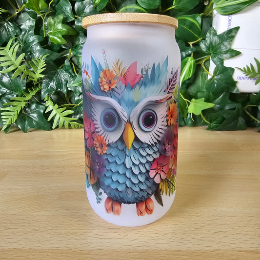 Frosted glass tumbler | Owl