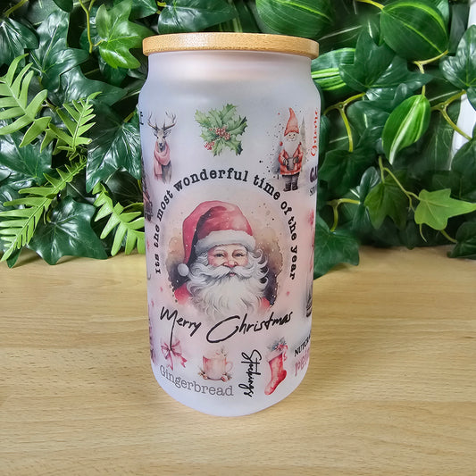 Frosted glass tumbler | Pink Christmas