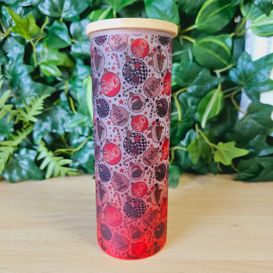 Red frosted glass tumbler | Grinchmas bells