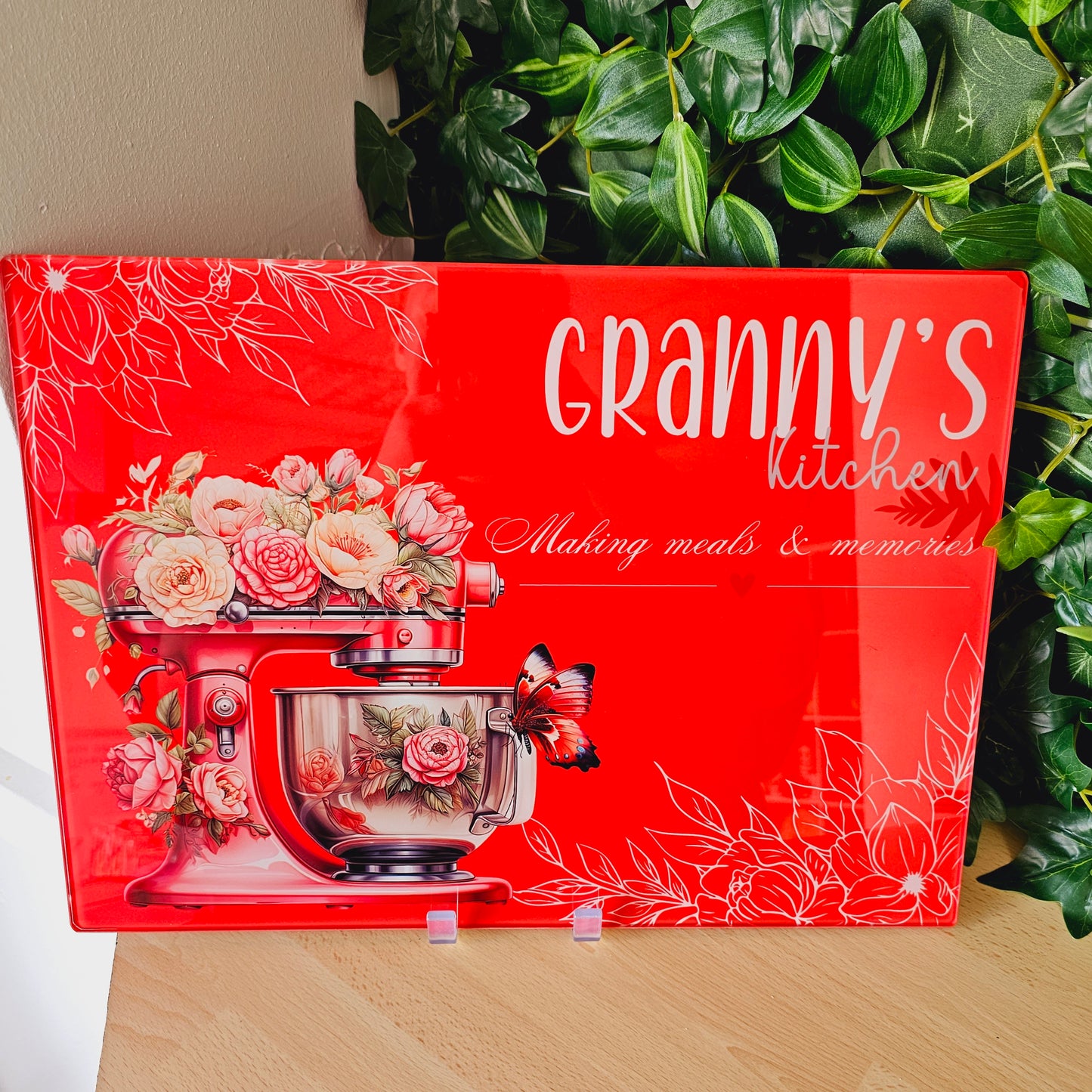 Glass chopping board | Granny's kitchen | Red