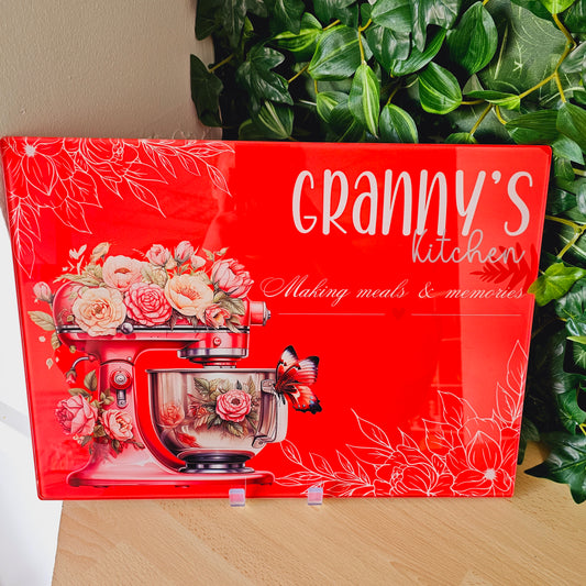 Glass chopping board | Granny's kitchen | Red