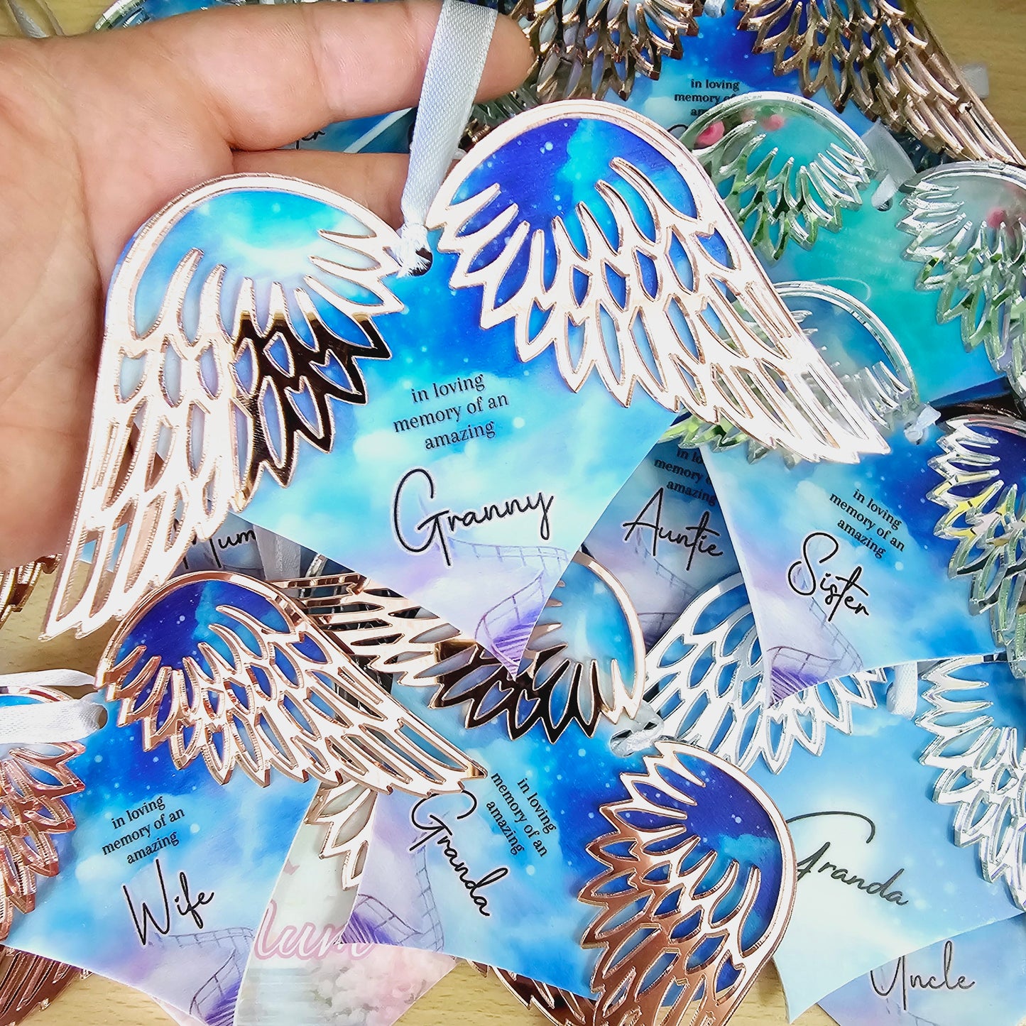 Memorial tree decorations| angel wings | MULTIPLE WORDING OPTIONS | old design