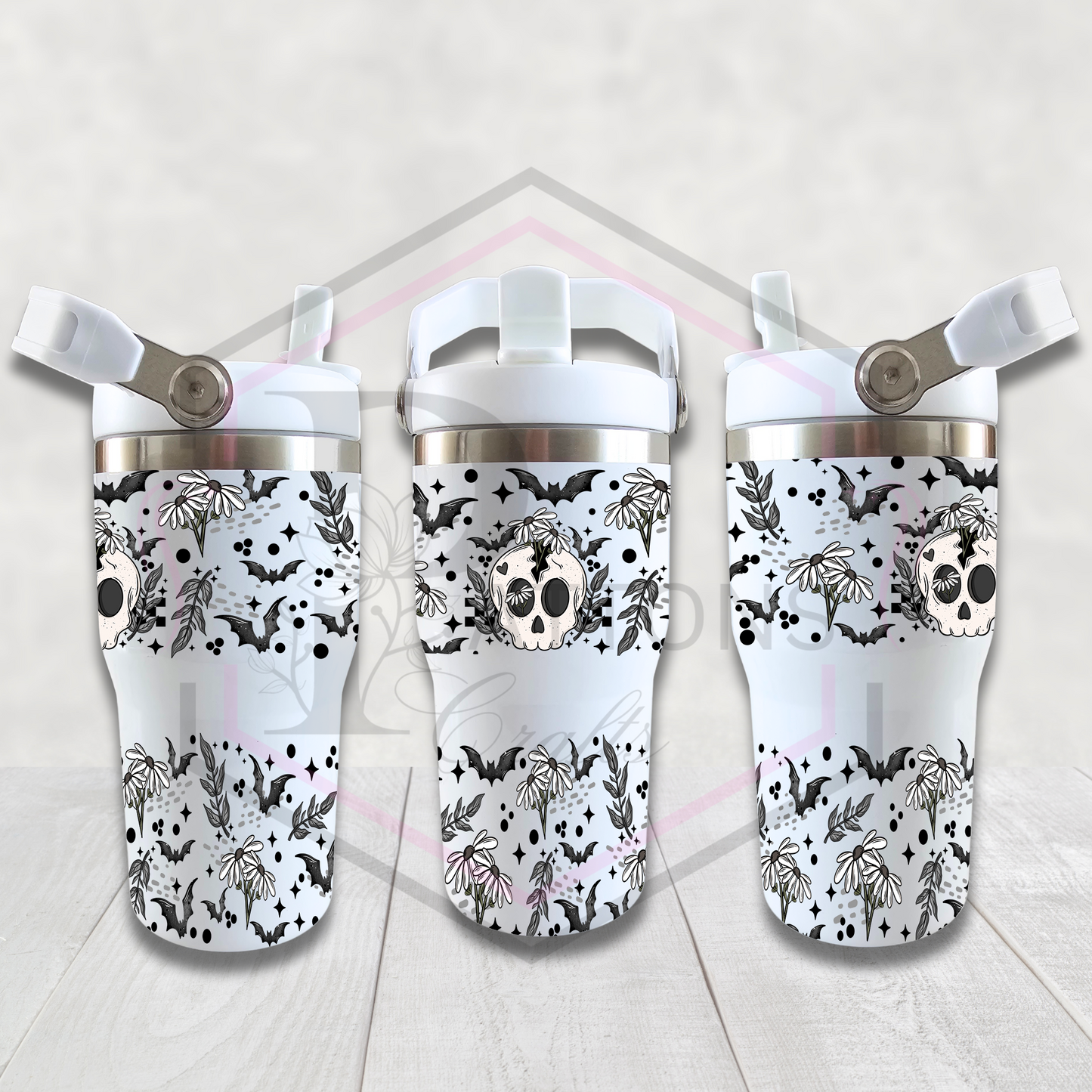 20oz flip lid tumbler | floral bats and skulls