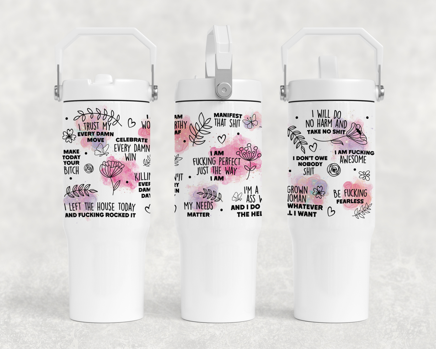 30oz all white water bottle | Handle lid | Sweary Quote design