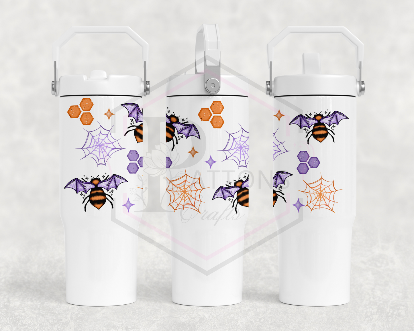 30oz All white tumbler | Handle lid |Bat bee's