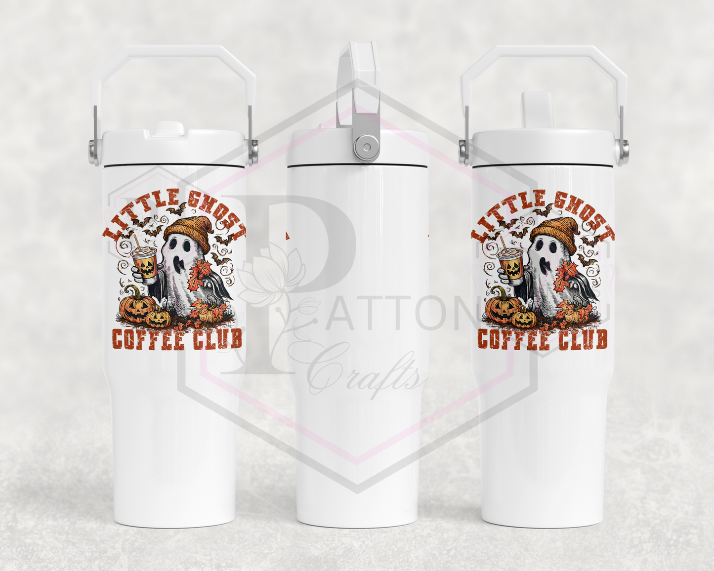 30oz flip lid tumbler | handled lid | Little Ghost coffee club