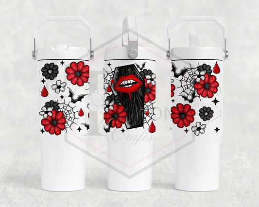 30oz Flip lid tumbler | handled lid | Floral Coffin