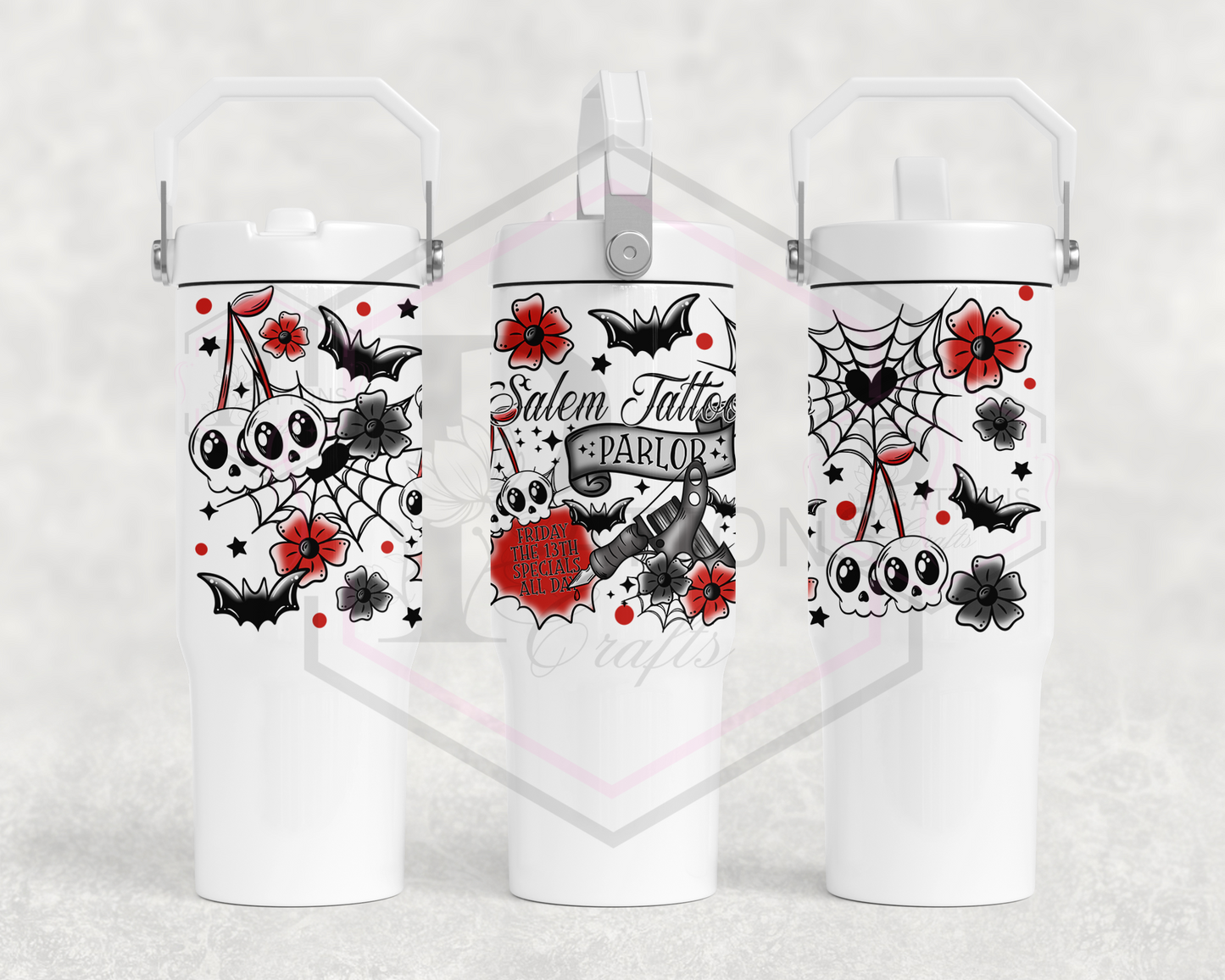 30oz Flip lid tumbler | Handled lid | Tattoo parlour