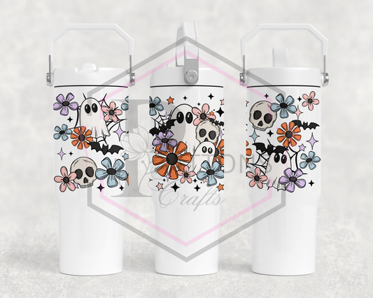 30oz flip lid tumbler | Spooky Floral | Handled lid