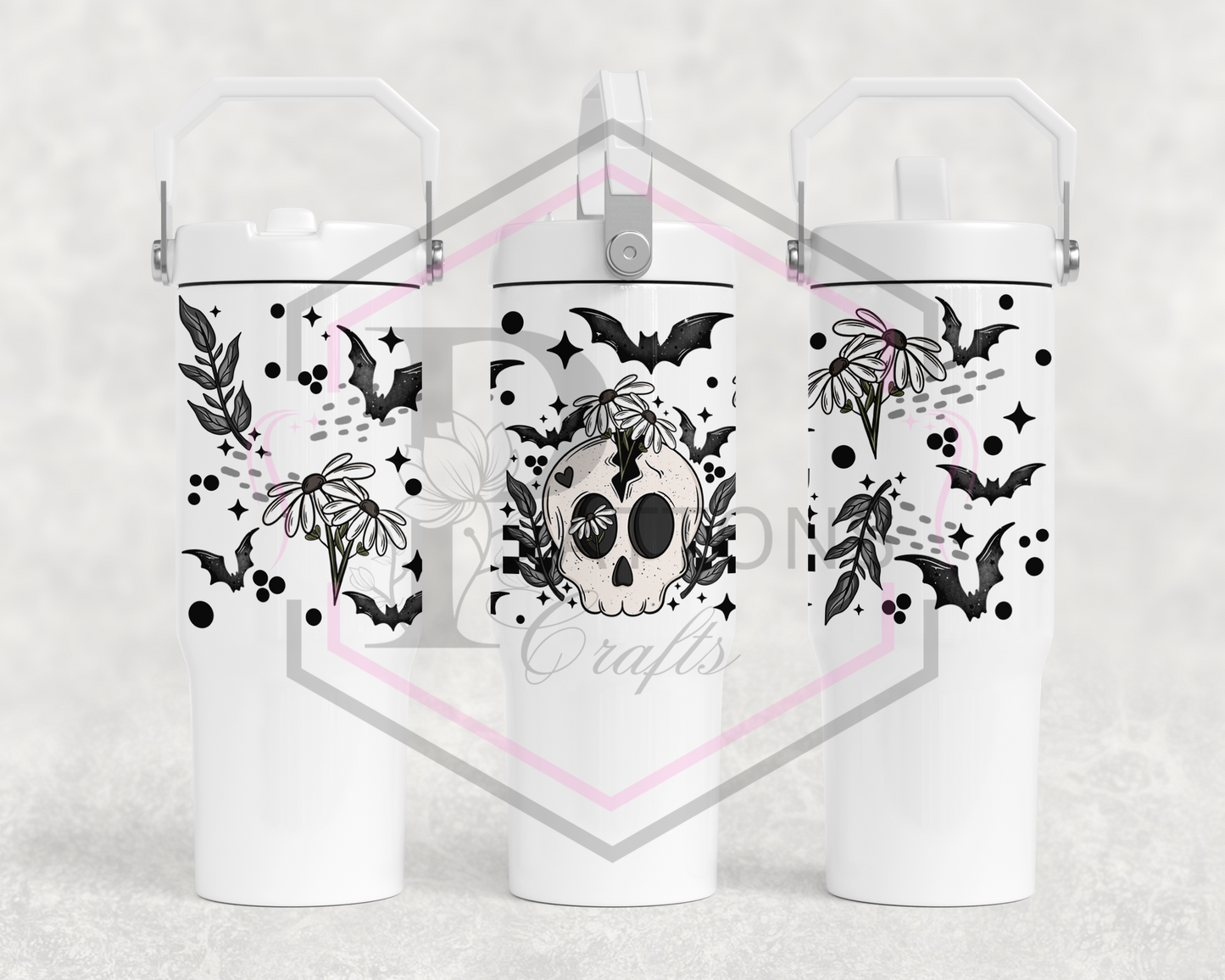 30oz flip lid tumbler | Bats & Skulls | Handled lid