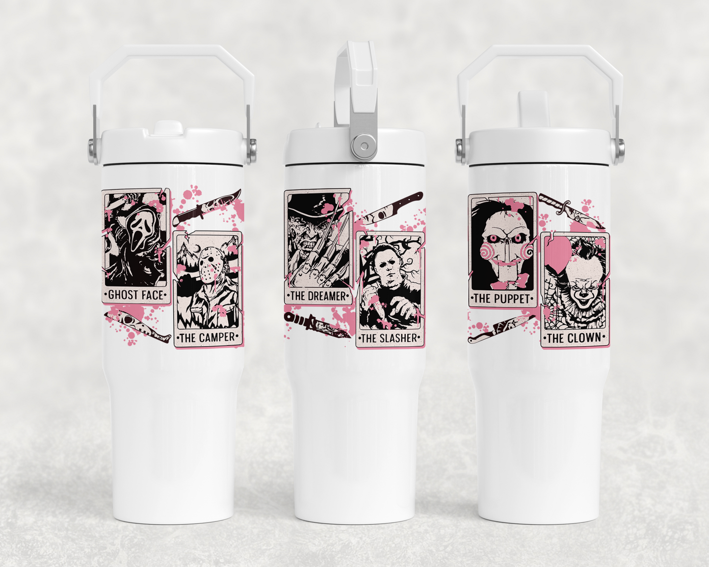 30oz all white water bottle | Handle lid | Pink Halloween