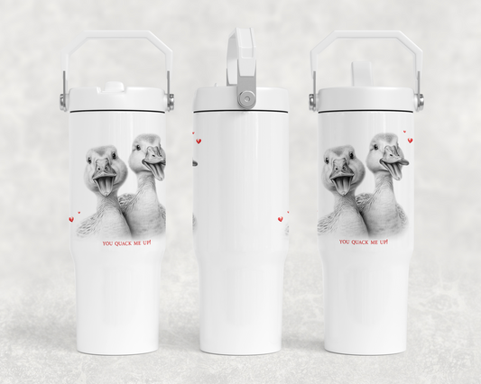 30z all white tumbler | Handle lid | Duck 'You quack me up' design