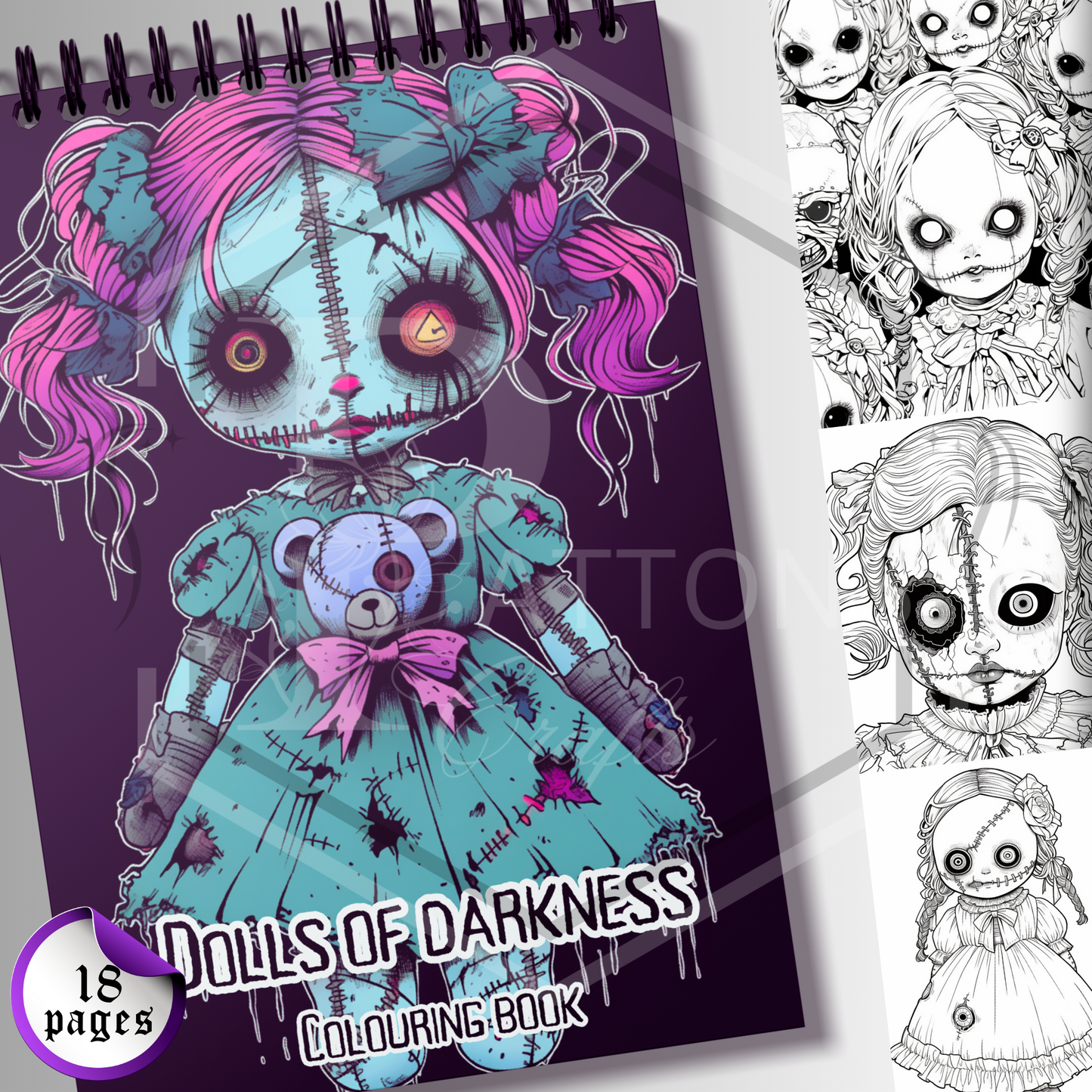 A4 Colouring book | Dolls of Darkness | Adult colouring book