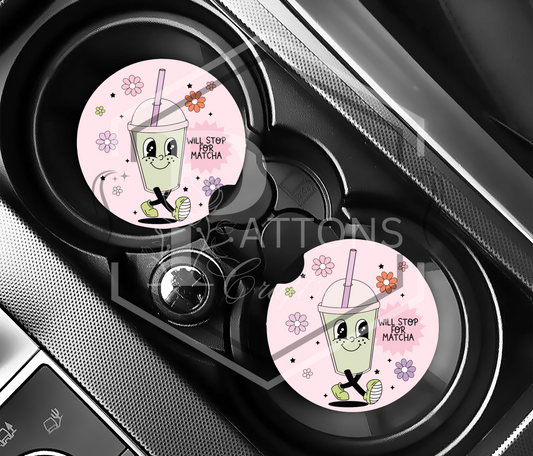 Car Coaster | Will stop for Matcha | Pack of two