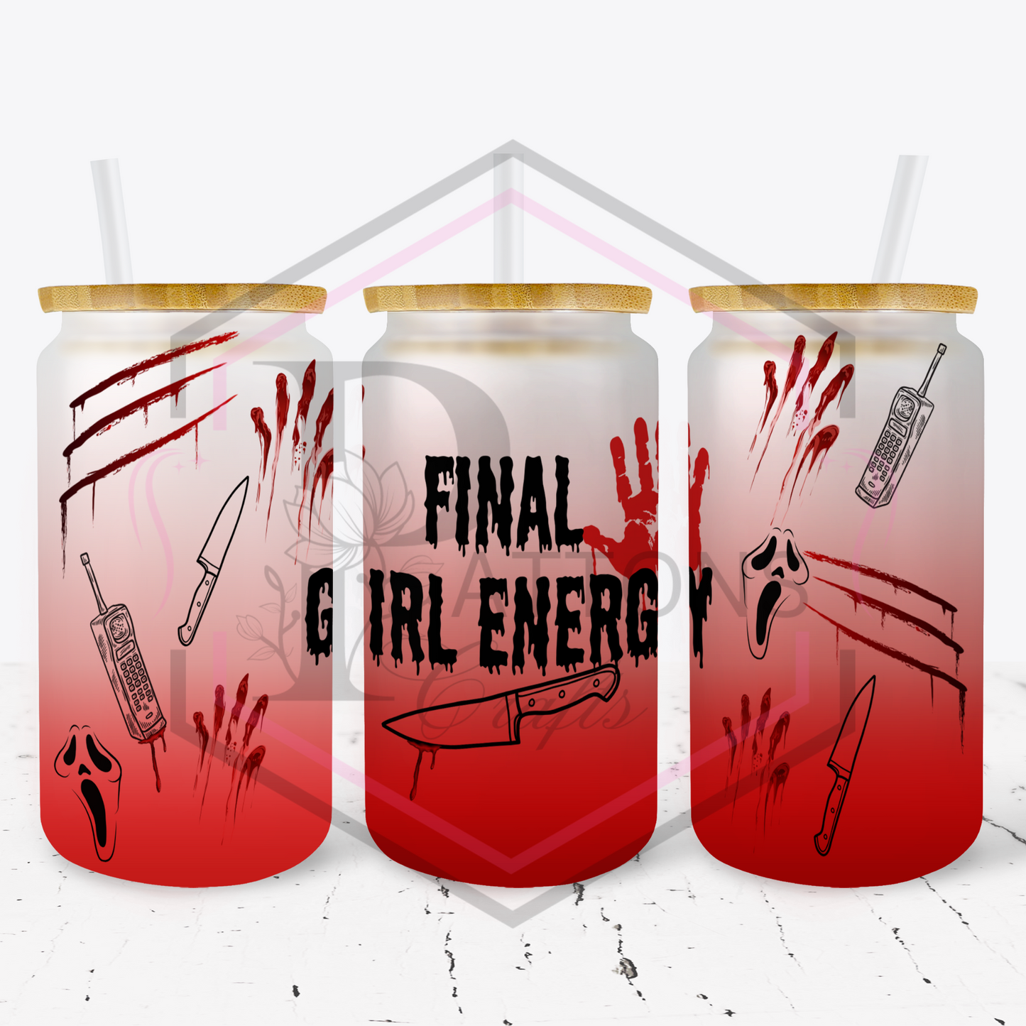 Red Ombre Frosted glass tumbler | Final Girl energy Full wrap