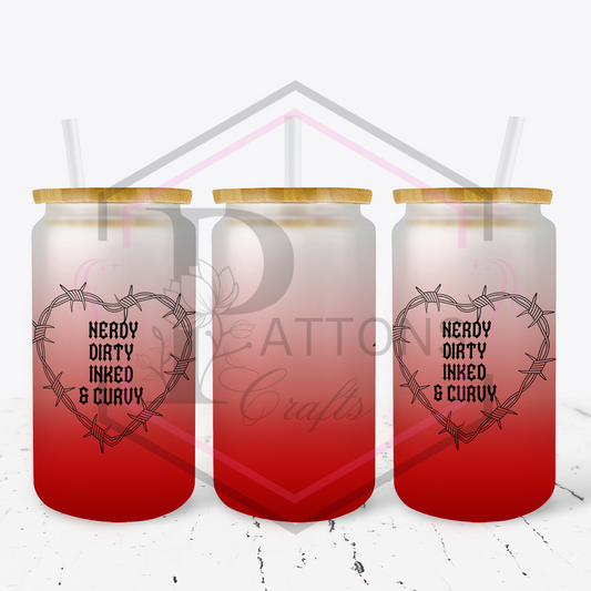 Red Ombre Frosted glass tumbler | Nerdy Dirty Inked and curvy