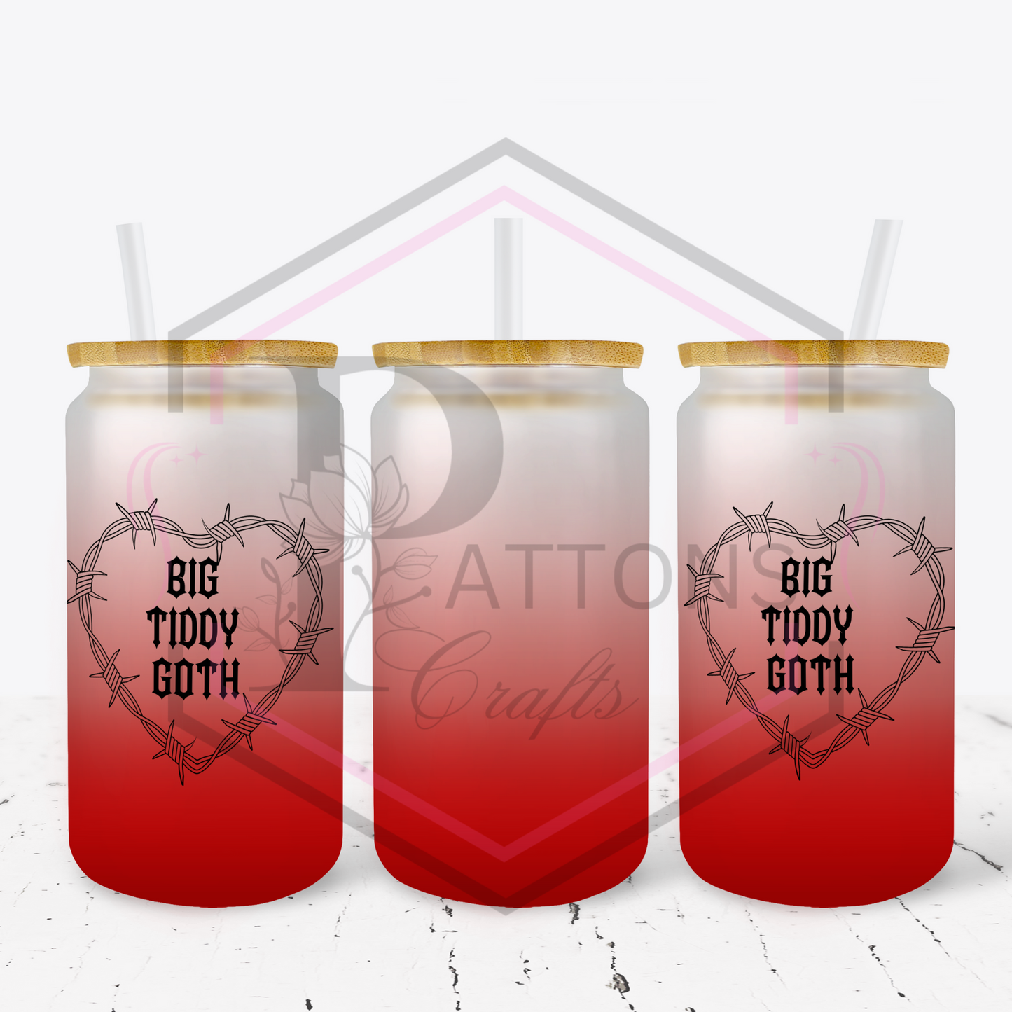 Red Ombre Frosted glass tumbler | Big Tiddy Goth