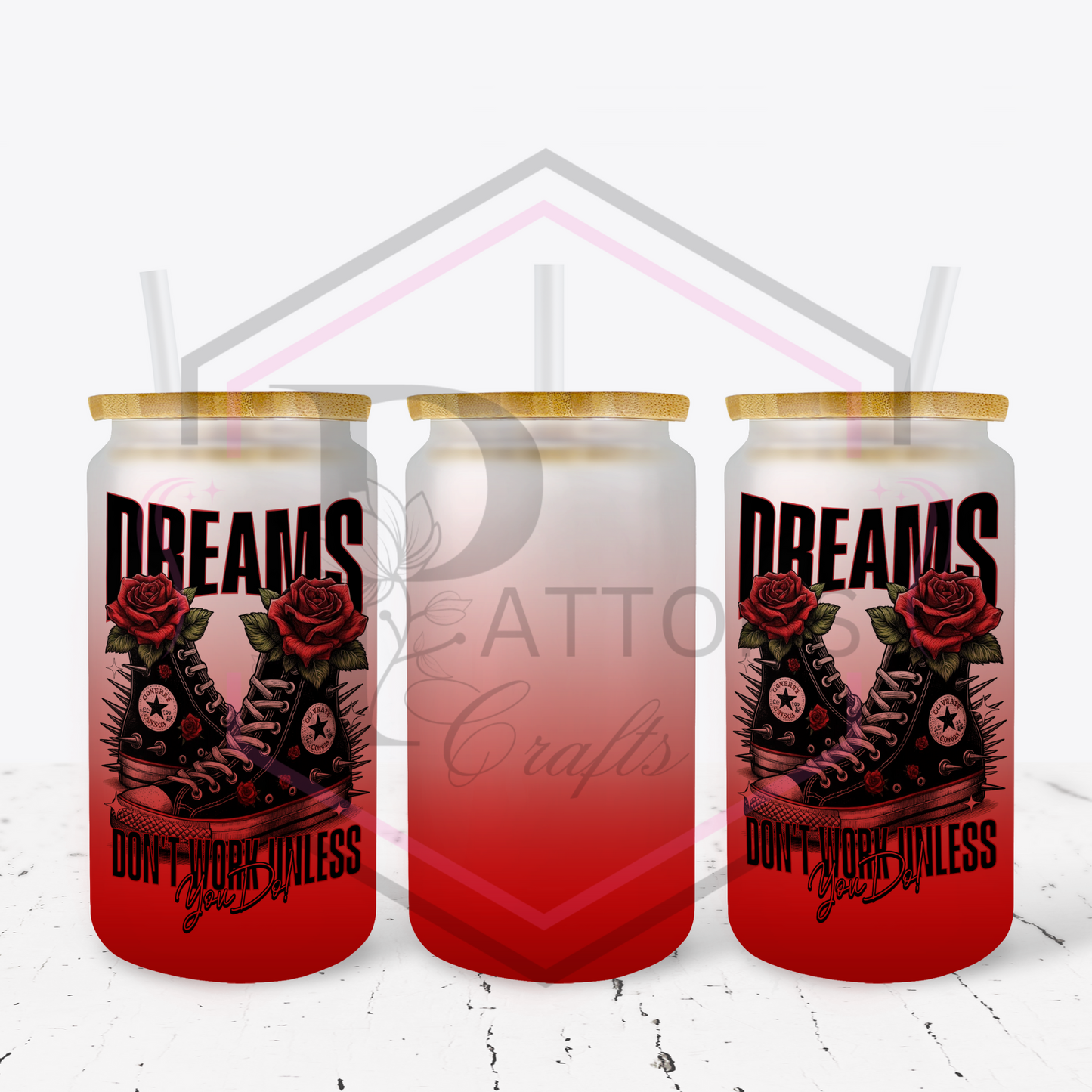 Red Ombre Frosted glass tumbler | Dreams don't work