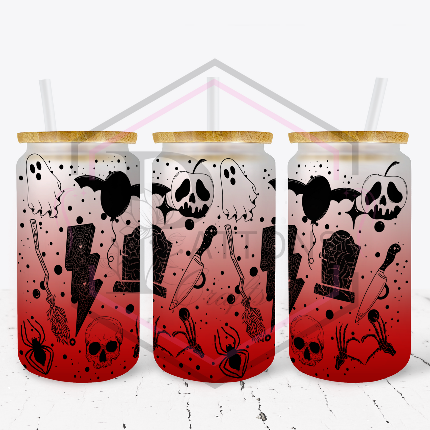 Red Ombre Frosted glass tumbler | Spook n mix Full wrap