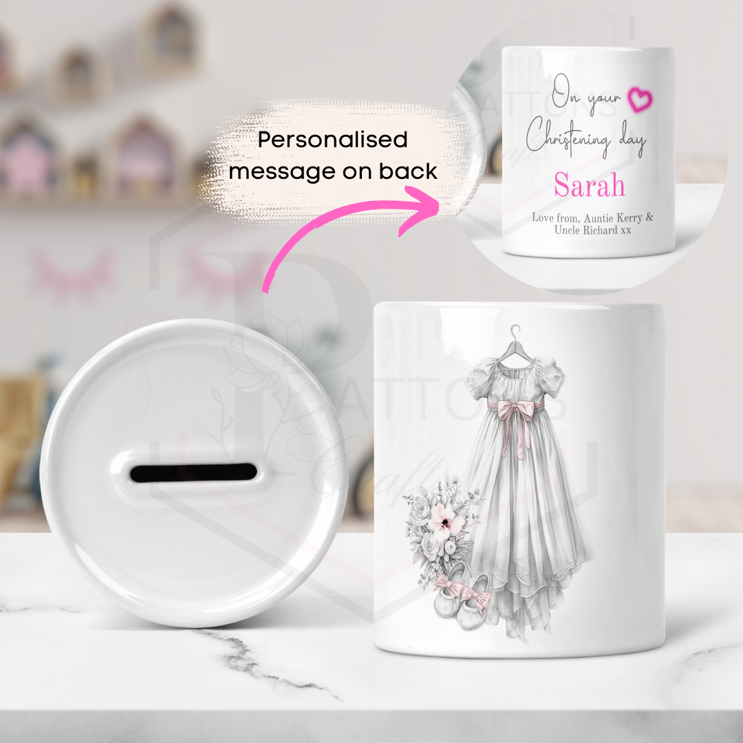 Personalised Ceramic Money box | Christening day gift