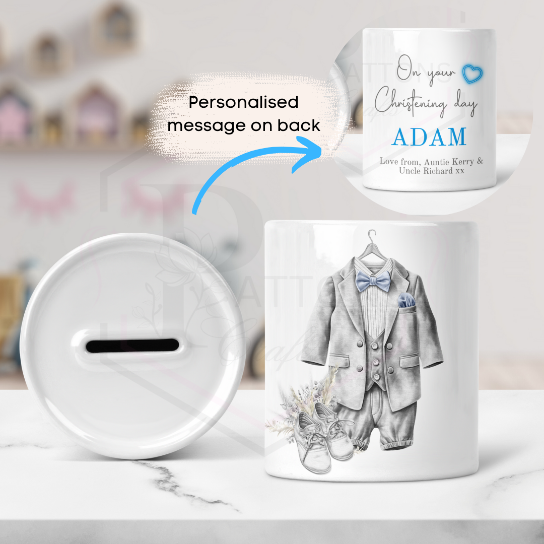 Personalised Ceramic Money box | Christening day gift