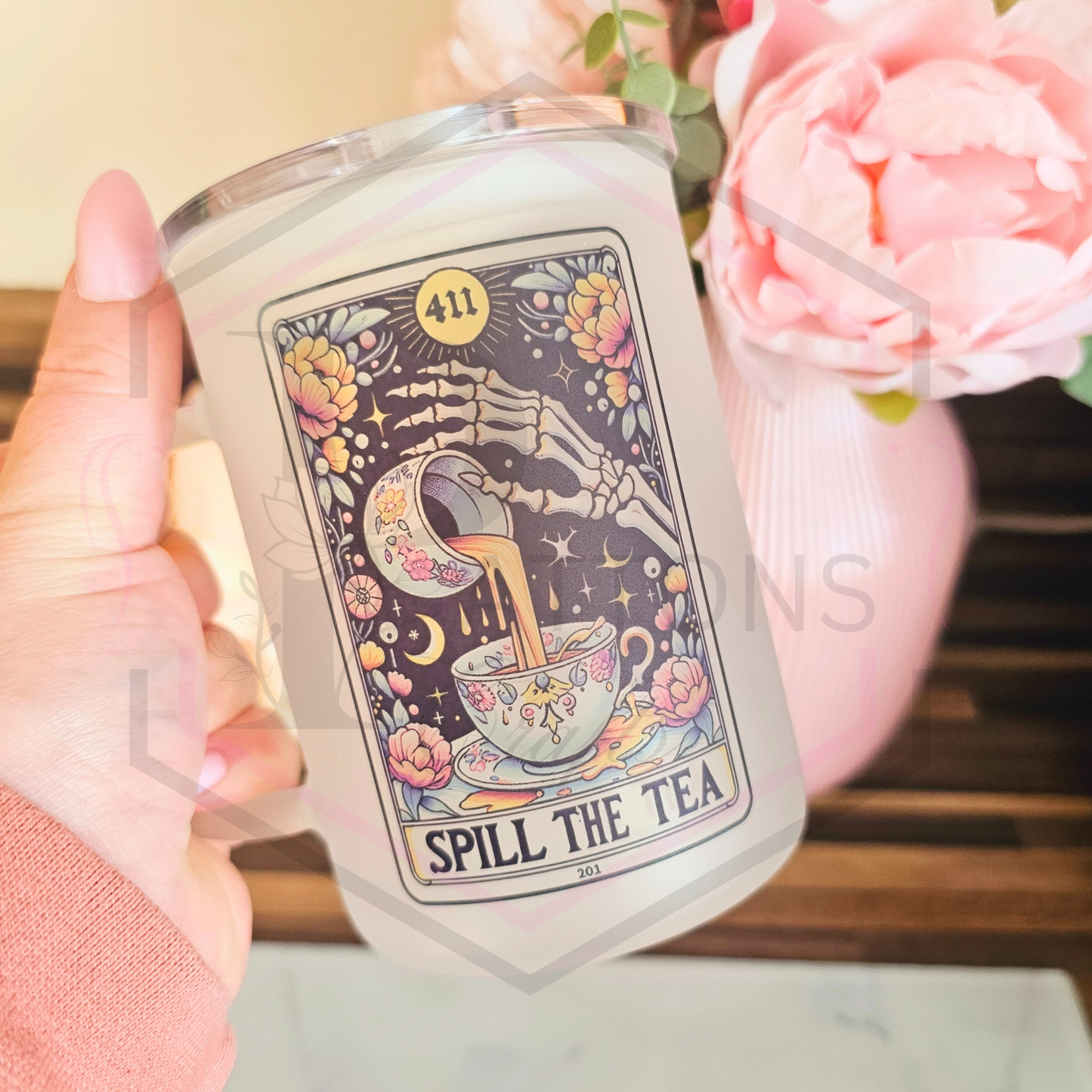 Frosted glass tumbler | Spill the Tea| Frosted cup with handle