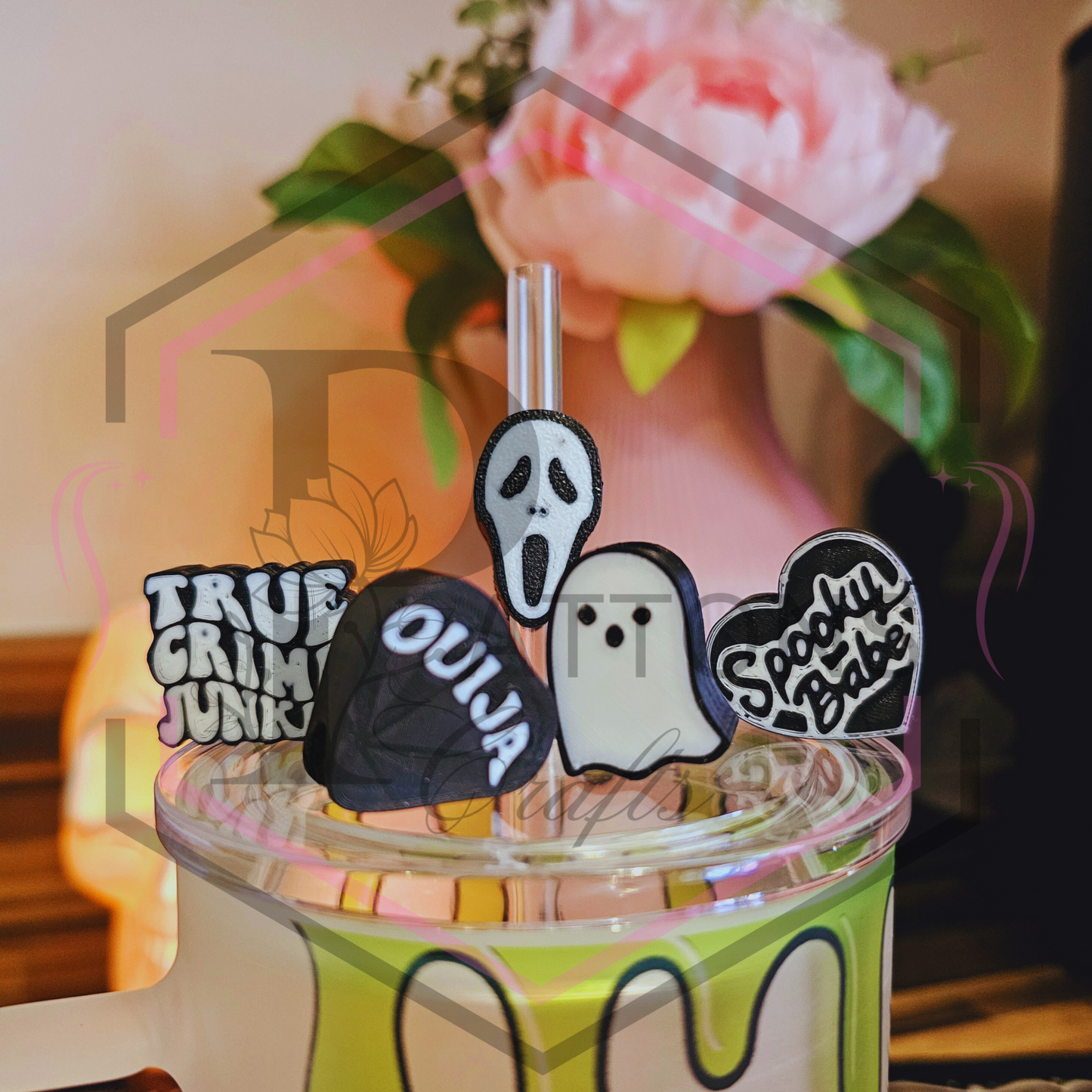 Straw Toppers | Spooky Themed Drinkware Accessories | Multiple Options