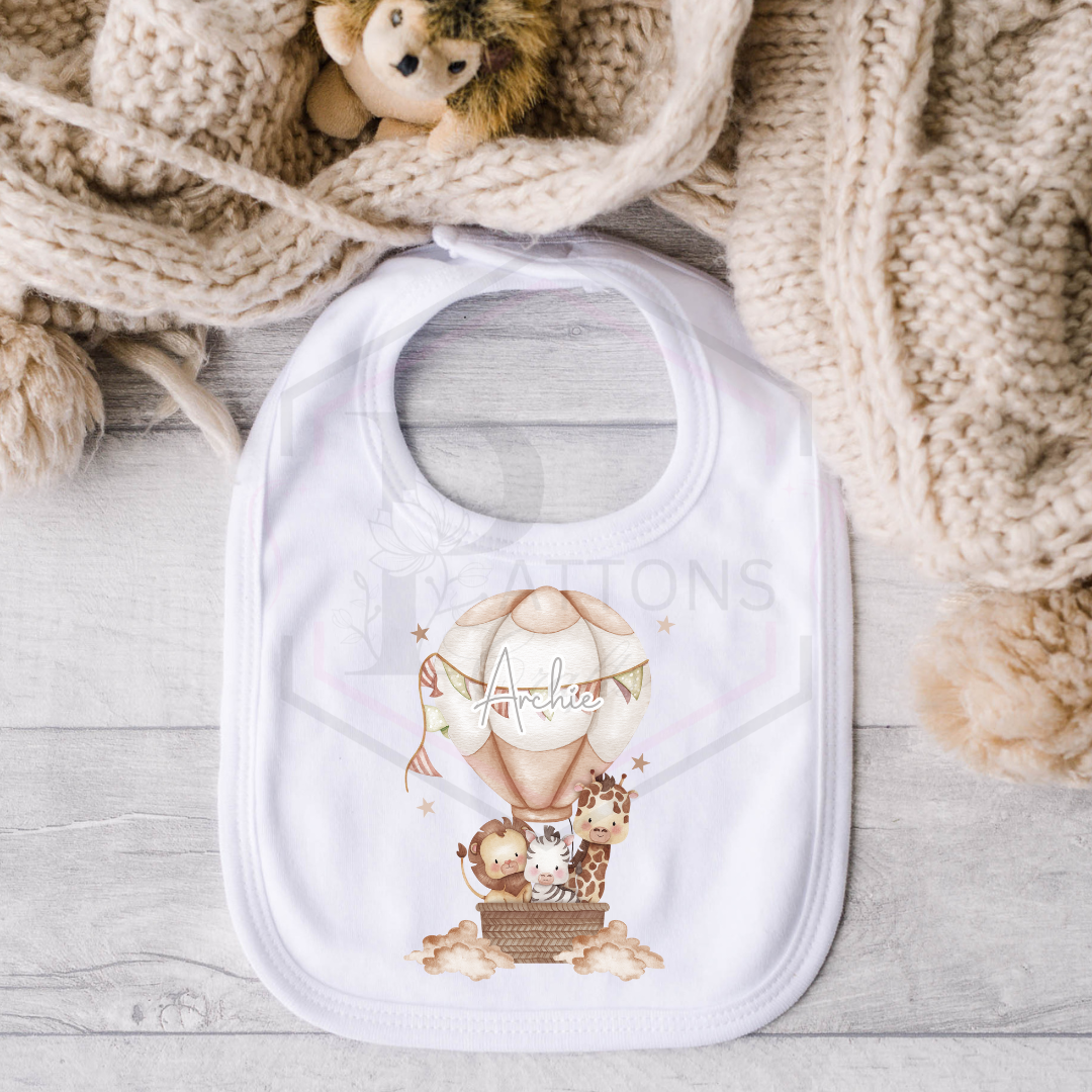 Personalised Baby bib | safari themed dribble catcher