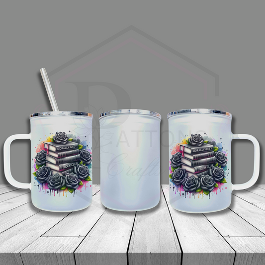 Frosted glass tumbler | Morally grey book club | Frosted cup with handle