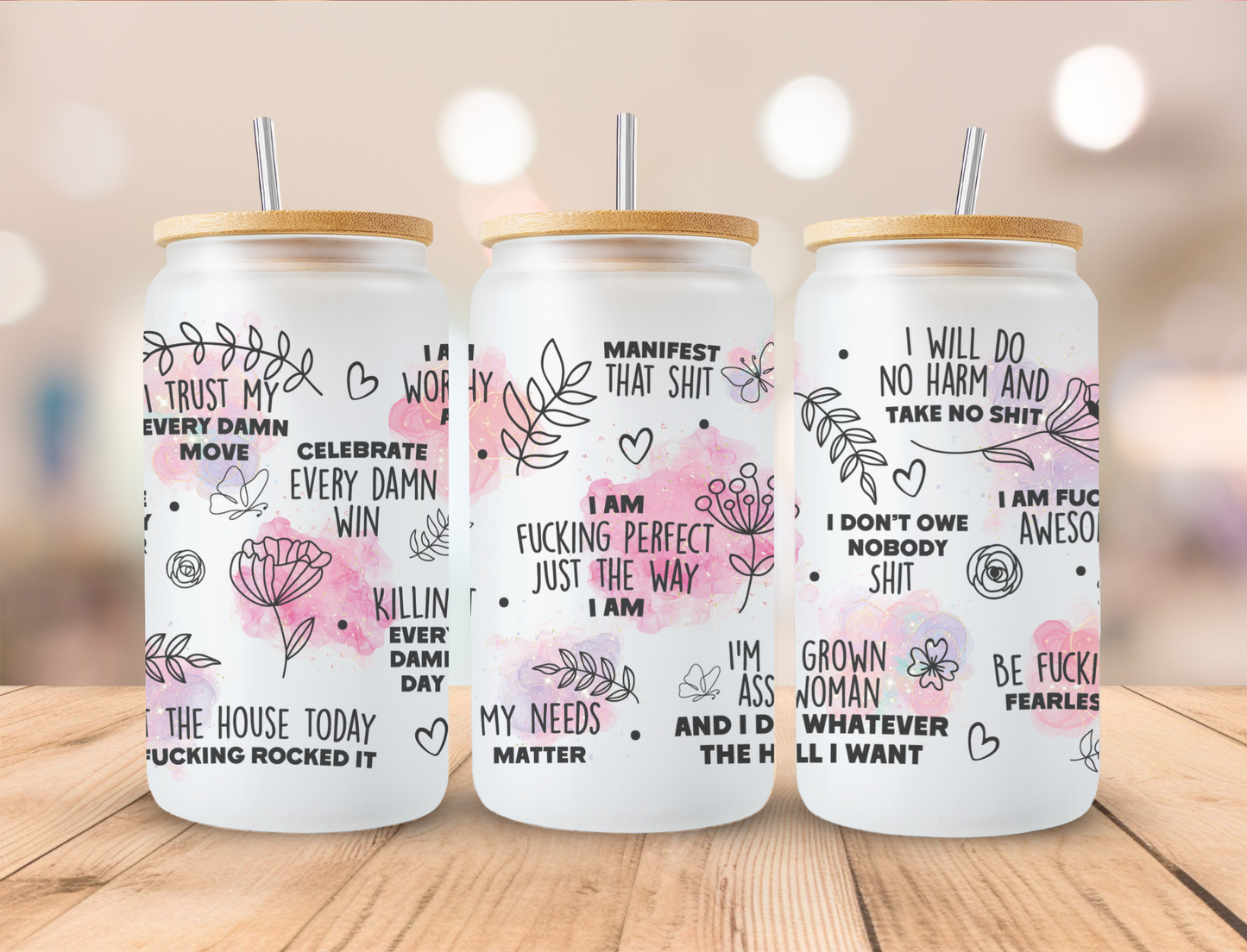 16oz Frosted tumbler | Bamboo lid and straw | Sweary Quotes