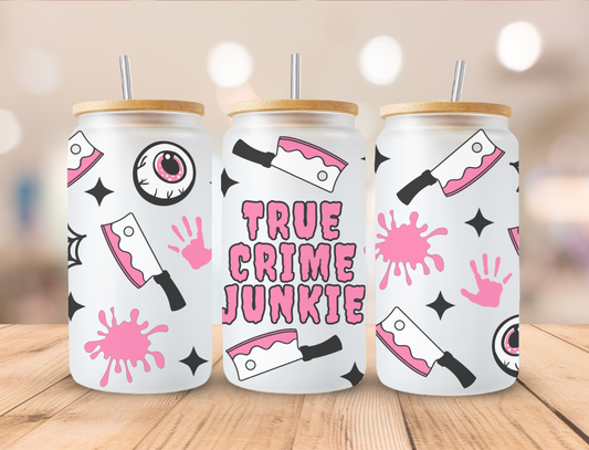 16oz Frosted tumbler | Bamboo lid and straw | True crime junkie