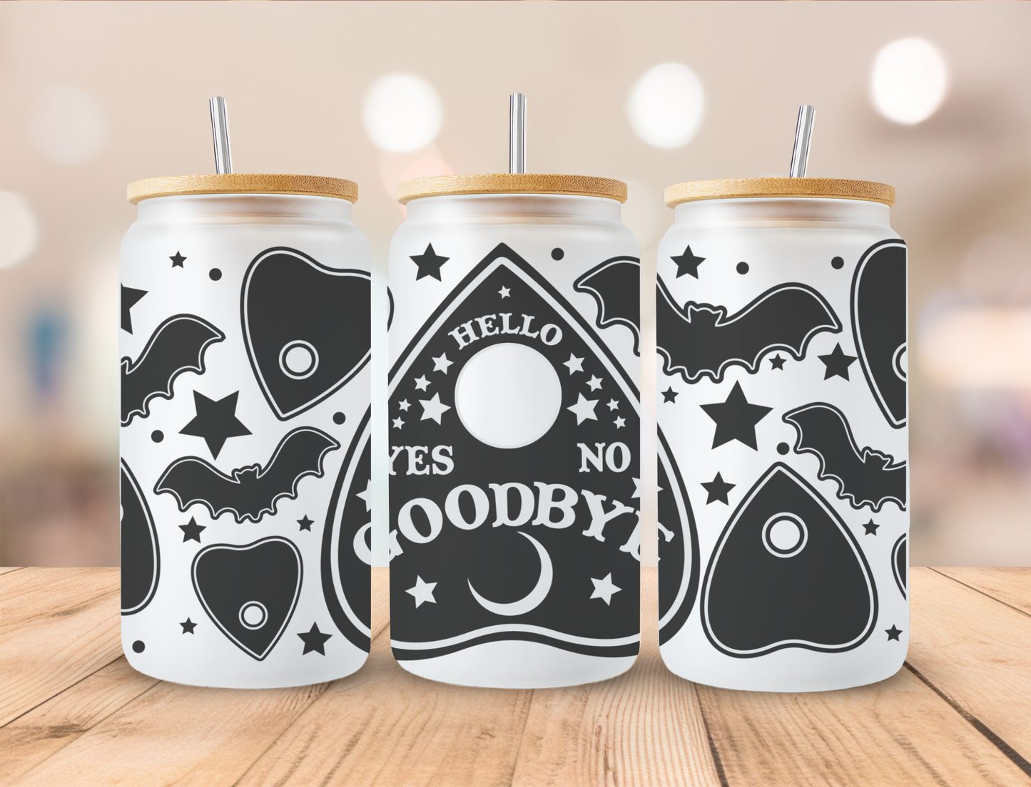 16oz Frosted tumbler | Bamboo lid & Straw | Ouija design