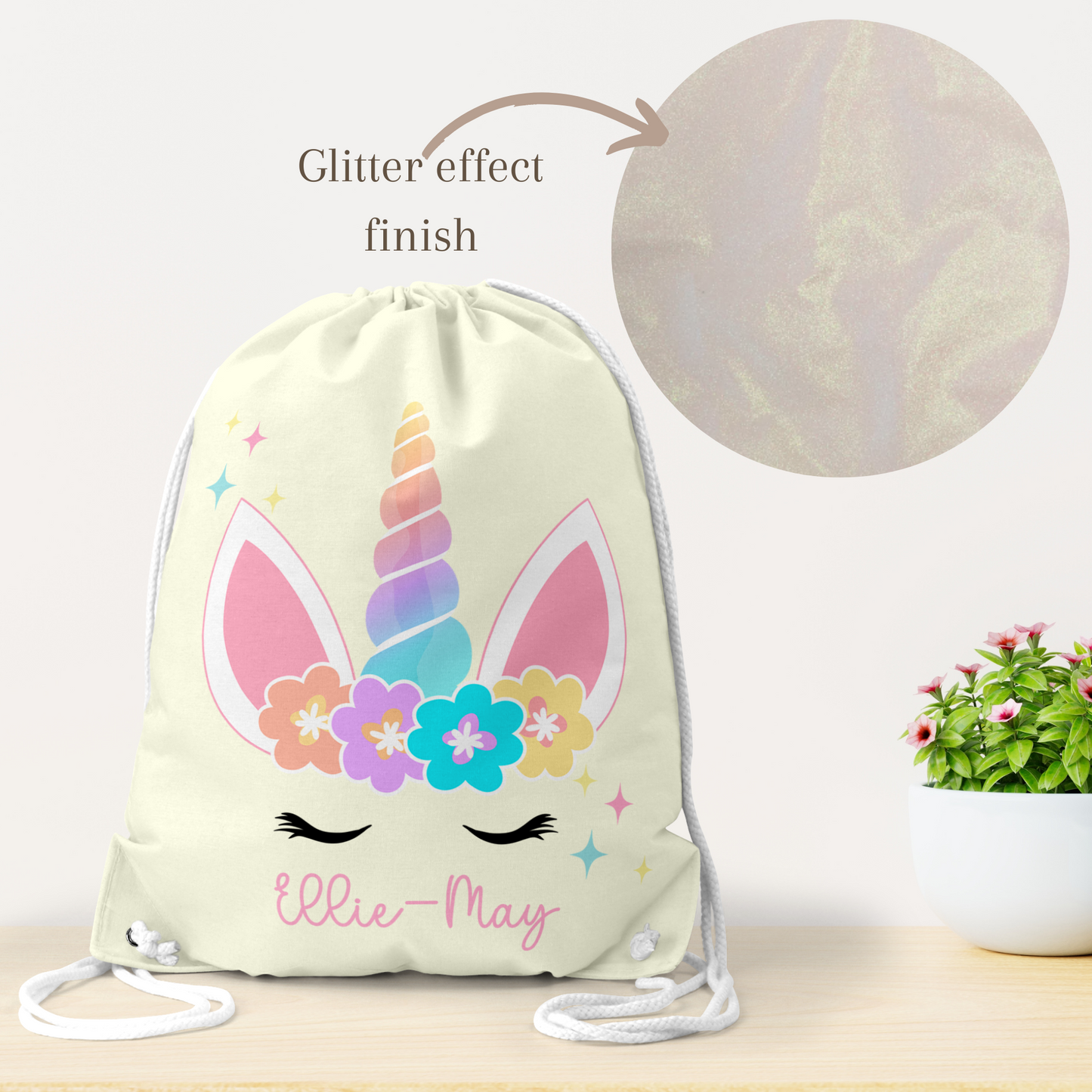 Personalised Drawstring bag | Glitter bag | Unicorn design