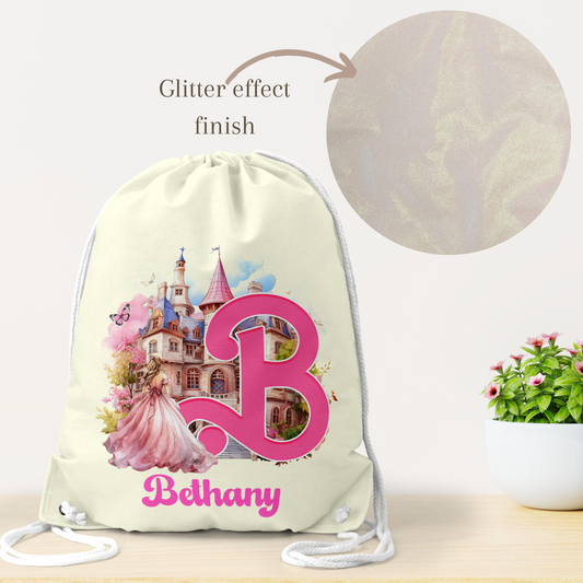 Personalised drawstring bag | Glitter bag | Princess design