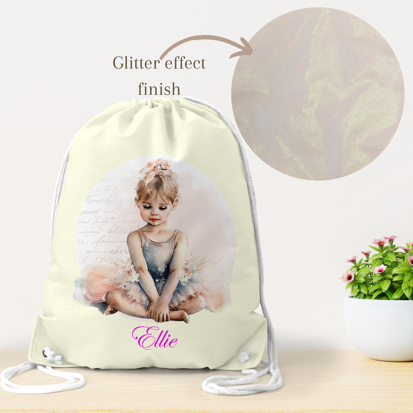 Personalised Drawstring bag | Ballerina glitter bag