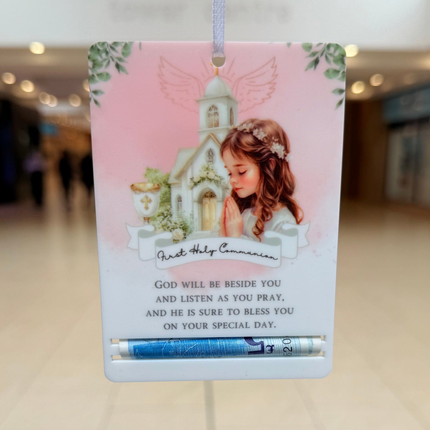 First Holy Communion Acrylic Money Holder Tag – Custom Name Keepsake Gift with Prayer Verse | Holy Communion Gifting |communion