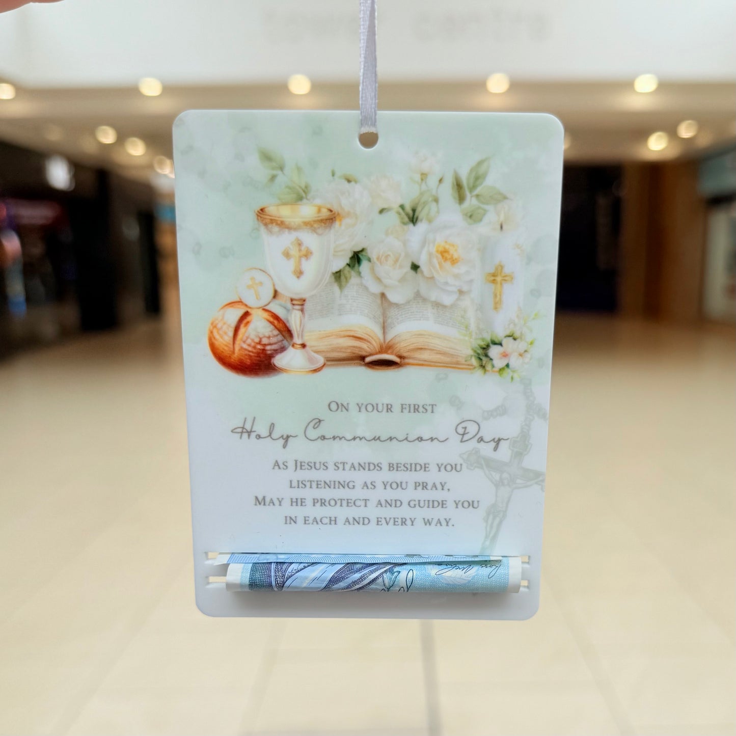 First Holy Communion Acrylic Money Holder Tag – Custom Name Keepsake Gift with Prayer Verse |  Holy Communion Gifting