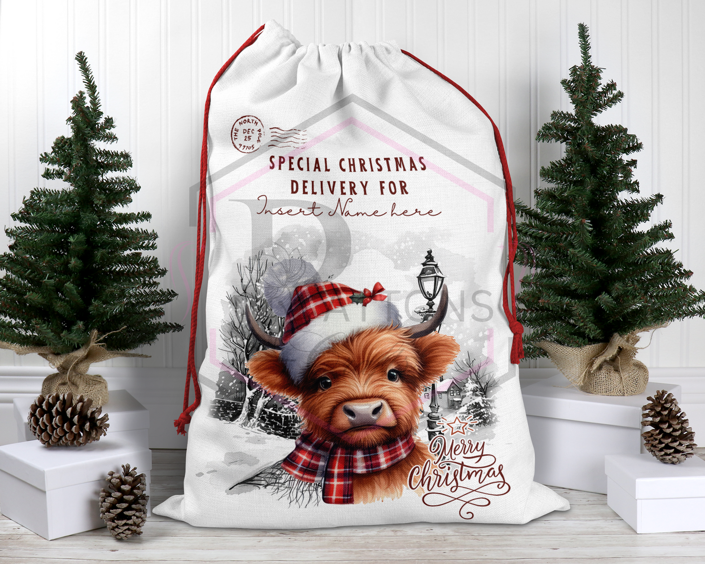 Personalised Santa Sack | Christmas Bag | Highland Cow themed