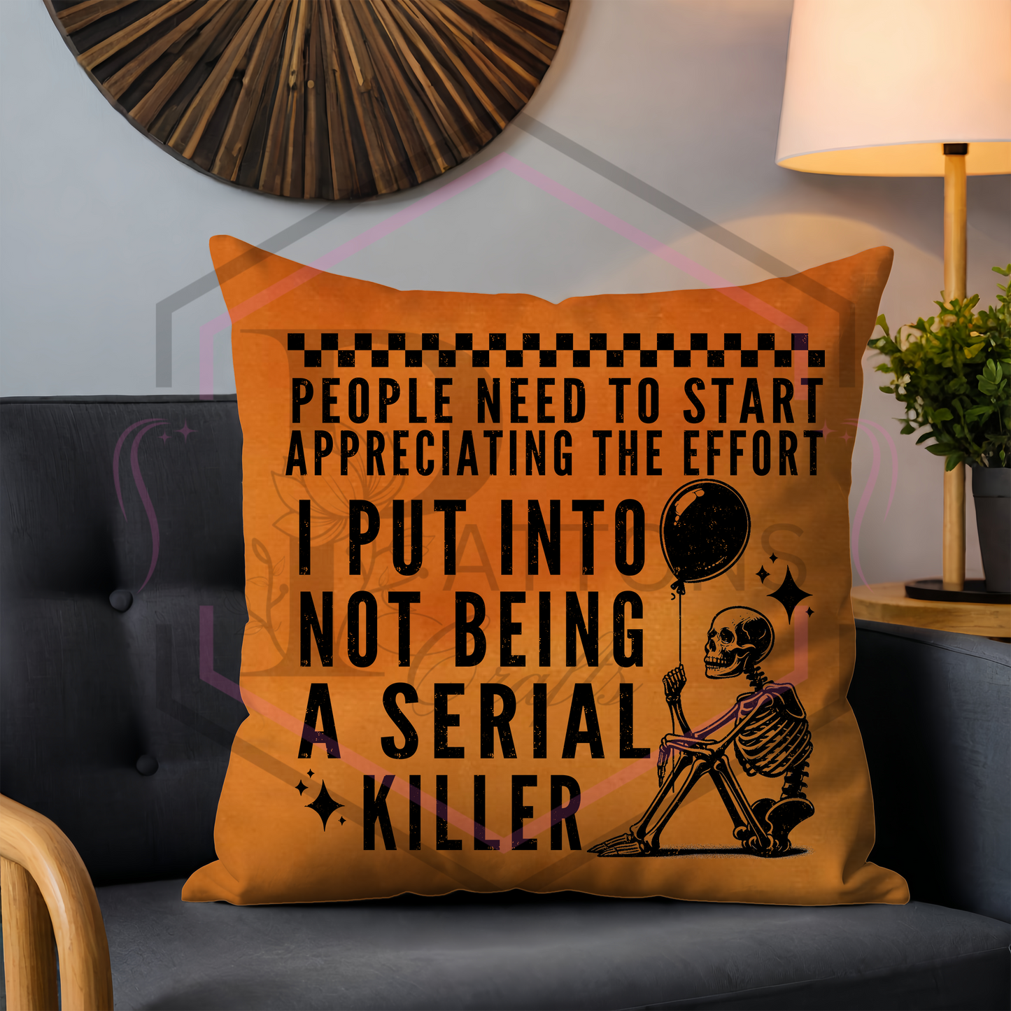 Orange Velvet Cushion | Serial killer