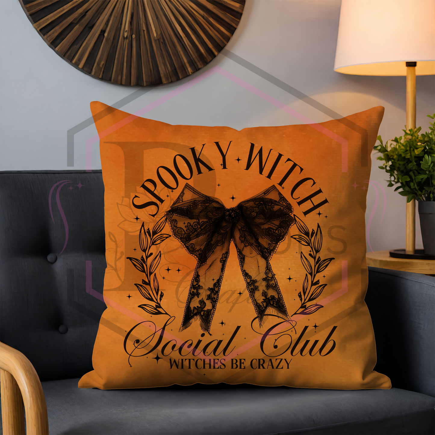 Orange velvet cushion | Spooky witch social club