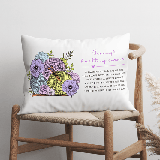 Personalised Knitting Rectangle Cushion | Granny's knitting corner