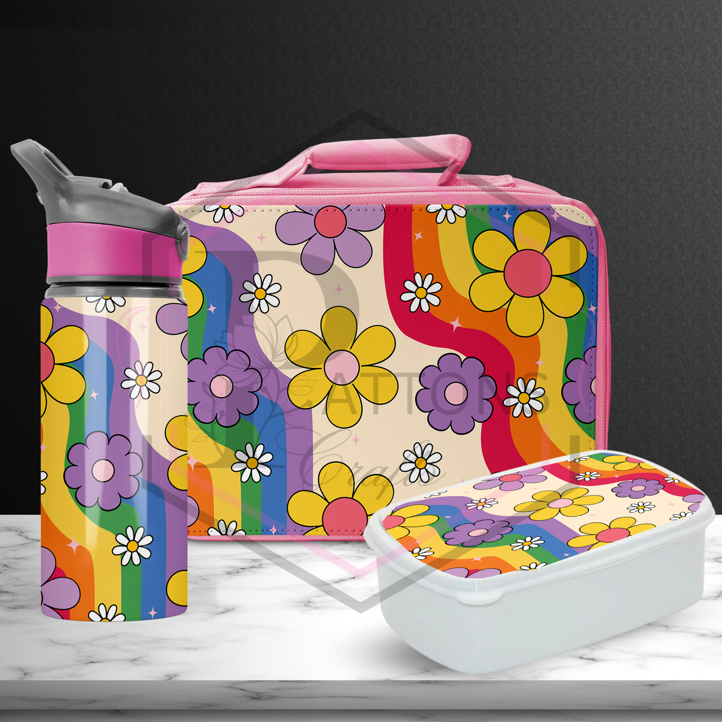 Lunch Bag Set | Flower Pattern Personalised | Lunch box